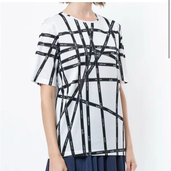 SOLD❤️HERMÈS authentic logo ribbon print boxy tee shirt top - Picture 7 of 8